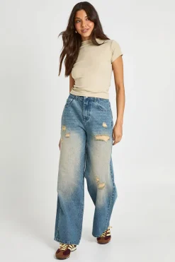 boohoo Jean Large Déchiré Taille Mi-haute<Femme Denim|Jeans