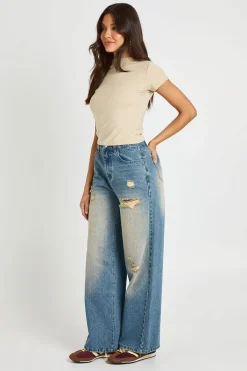 boohoo Jean Large Déchiré Taille Mi-haute<Femme Denim|Jeans