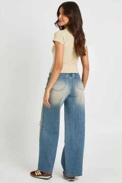 boohoo Jean Large Déchiré Taille Mi-haute<Femme Denim|Jeans