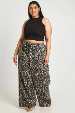 Jean Large Grande Taille À Imprimé Léopard Avec Taille Élastiquée