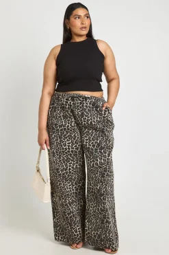 Jean Large Grande Taille À Imprimé Léopard Avec Taille Élastiquée