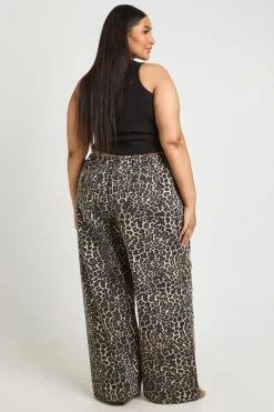Jean Large Grande Taille À Imprimé Léopard Avec Taille Élastiquée