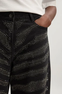 KarenMillen Jean Large à Imprimé Zèbre en Denim avec Strass Thermocollés<Femme Denim|Jeans