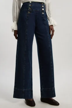 Jean Large À Jambes Évasées Avec Boutonnage Devant En Denim