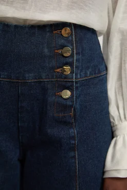 Jean Large À Jambes Évasées Avec Boutonnage Devant En Denim