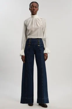 Jean Large À Jambes Évasées Avec Boutonnage Devant En Denim