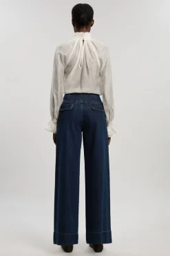 Jean Large À Jambes Évasées Avec Boutonnage Devant En Denim