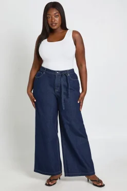 boohoo Jean Large À Jambes Évasées Avec Dos Élastiqué Et Lien À Nouer<Femme Denim|Jeans