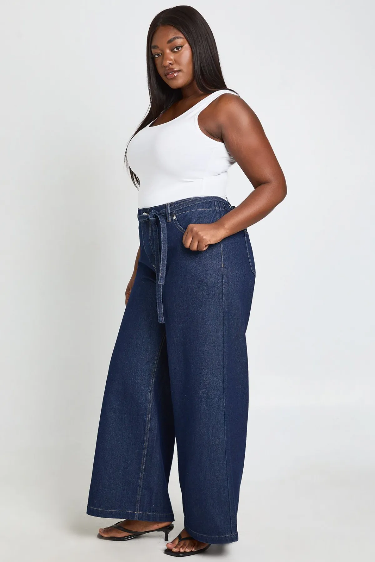 boohoo Jean Large À Jambes Évasées Avec Dos Élastiqué Et Lien À Nouer<Femme Denim|Jeans