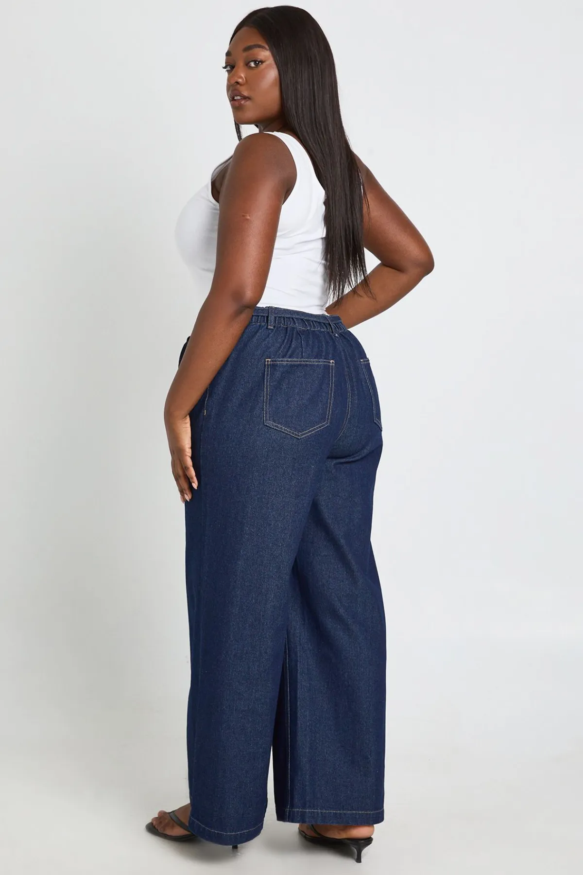 boohoo Jean Large À Jambes Évasées Avec Dos Élastiqué Et Lien À Nouer<Femme Denim|Jeans