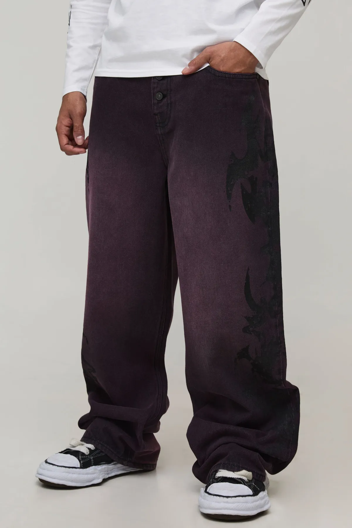 boohooMAN Jean Large À Jambes Évasées Imprimé Gothique Overdye<Homme Denim|Denim