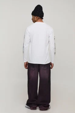 boohooMAN Jean Large À Jambes Évasées Imprimé Gothique Overdye<Homme Denim|Denim