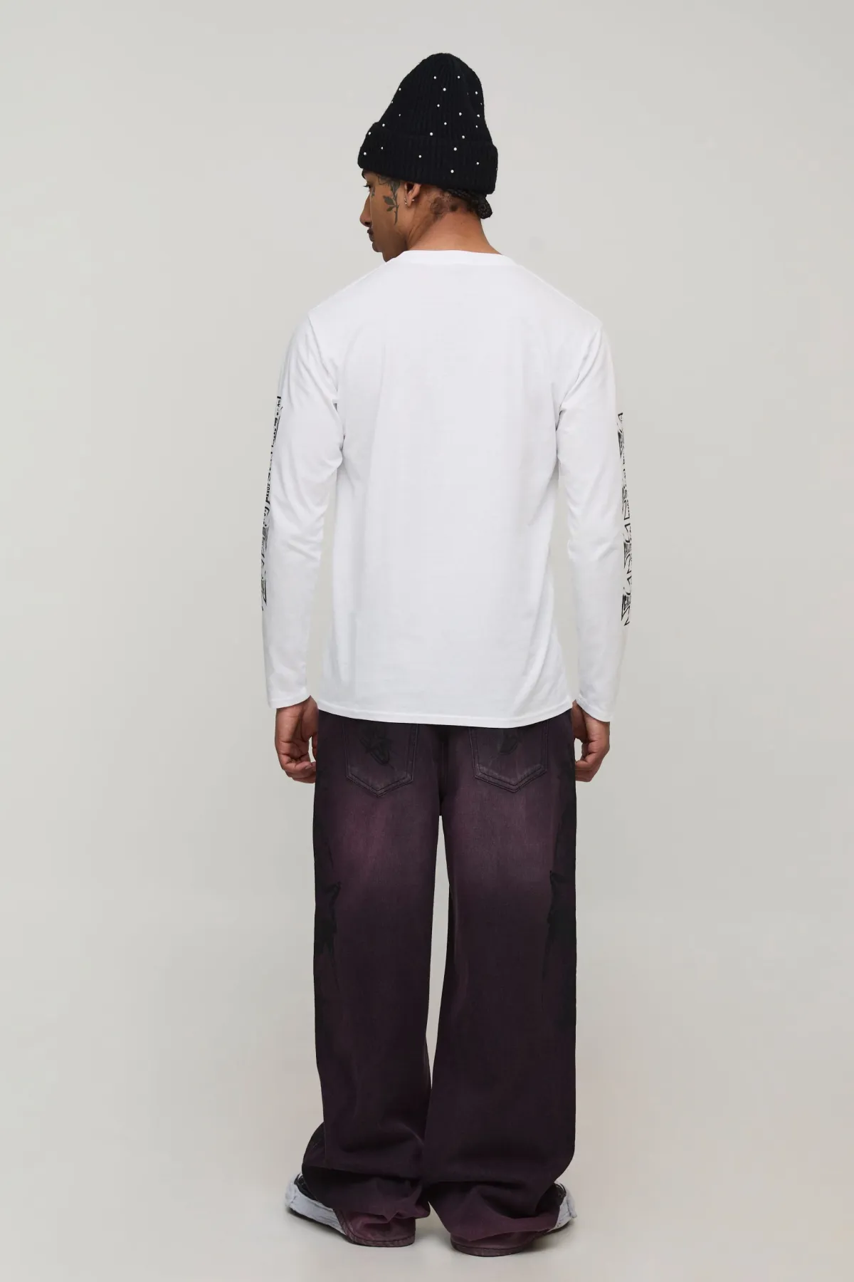 boohooMAN Jean Large À Jambes Évasées Imprimé Gothique Overdye<Homme Denim|Denim