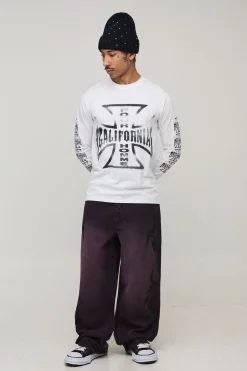 boohooMAN Jean Large À Jambes Évasées Imprimé Gothique Overdye<Homme Denim|Denim
