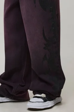 boohooMAN Jean Large À Jambes Évasées Imprimé Gothique Overdye<Homme Denim|Denim