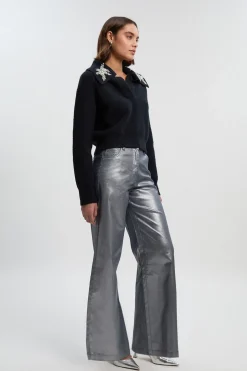 Jean Large à Revêtement Métallisé en Denim Petite