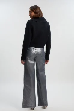 Jean Large à Revêtement Métallisé en Denim Petite
