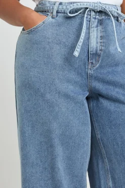 boohoo Jean Large Taille Haute Avec Dos Élastiqué Et Ceinture À Nouer<Femme Denim|Jeans