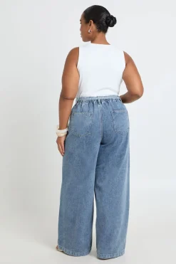 boohoo Jean Large Taille Haute Avec Dos Élastiqué Et Ceinture À Nouer<Femme Denim|Jeans