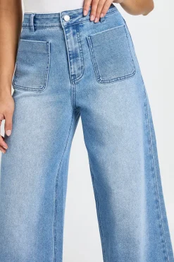 Jean Large Taille Haute Avec Poches Plaquées Devant