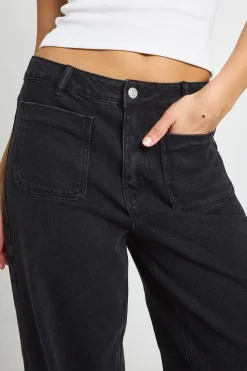 boohoo Jean Large Taille Haute Avec Poches Avant<Femme Denim|Jeans