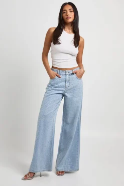 Jean Large Taille Haute Embelli De Strass