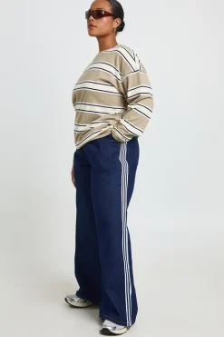 Jean Large À Taille Élastiquée Avec Détail Rayé