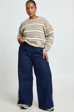 Jean Large À Taille Élastiquée Avec Détail Rayé