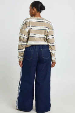Jean Large À Taille Élastiquée Avec Détail Rayé