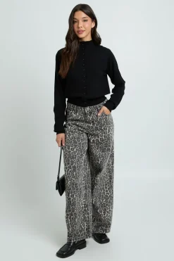 boohoo Jean Large À Taille Mi-haute Coupe Ample Imprimé Léopard<Femme Imprimé Léopard|Denim