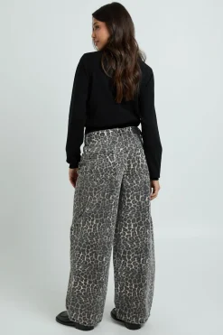 boohoo Jean Large À Taille Mi-haute Coupe Ample Imprimé Léopard<Femme Imprimé Léopard|Denim