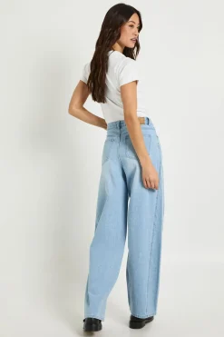 Jean long à taille mi-haute, à couture torsadée et jambe barillet