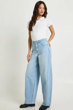 Jean long à taille mi-haute, à couture torsadée et jambe barillet