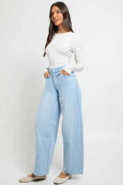 boohoo Jean mi-haute à couture torsadée et jambe en baril<Femme Denim|Jeans