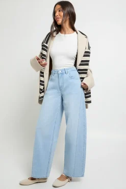 boohoo Jean mi-haute à couture torsadée et jambe en baril<Femme Denim|Jeans