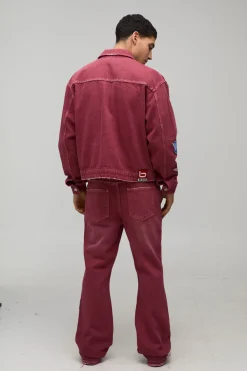 boohooMAN Jean Moto Évasé Slim avec Badge Délavé<Homme Ensembles|Denim