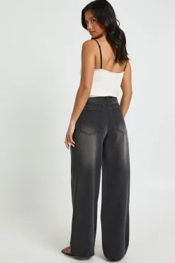 Jean Noir Délavé Coupe Large Petite Taille