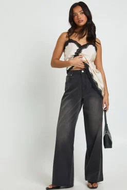 Jean Noir Délavé Coupe Large Petite Taille