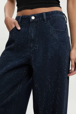 Jean orné à taille haute et jambes larges