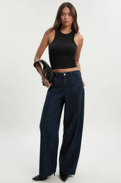 Jean orné à taille haute et jambes larges