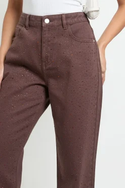 Jean orné à taille haute et à jambes larges