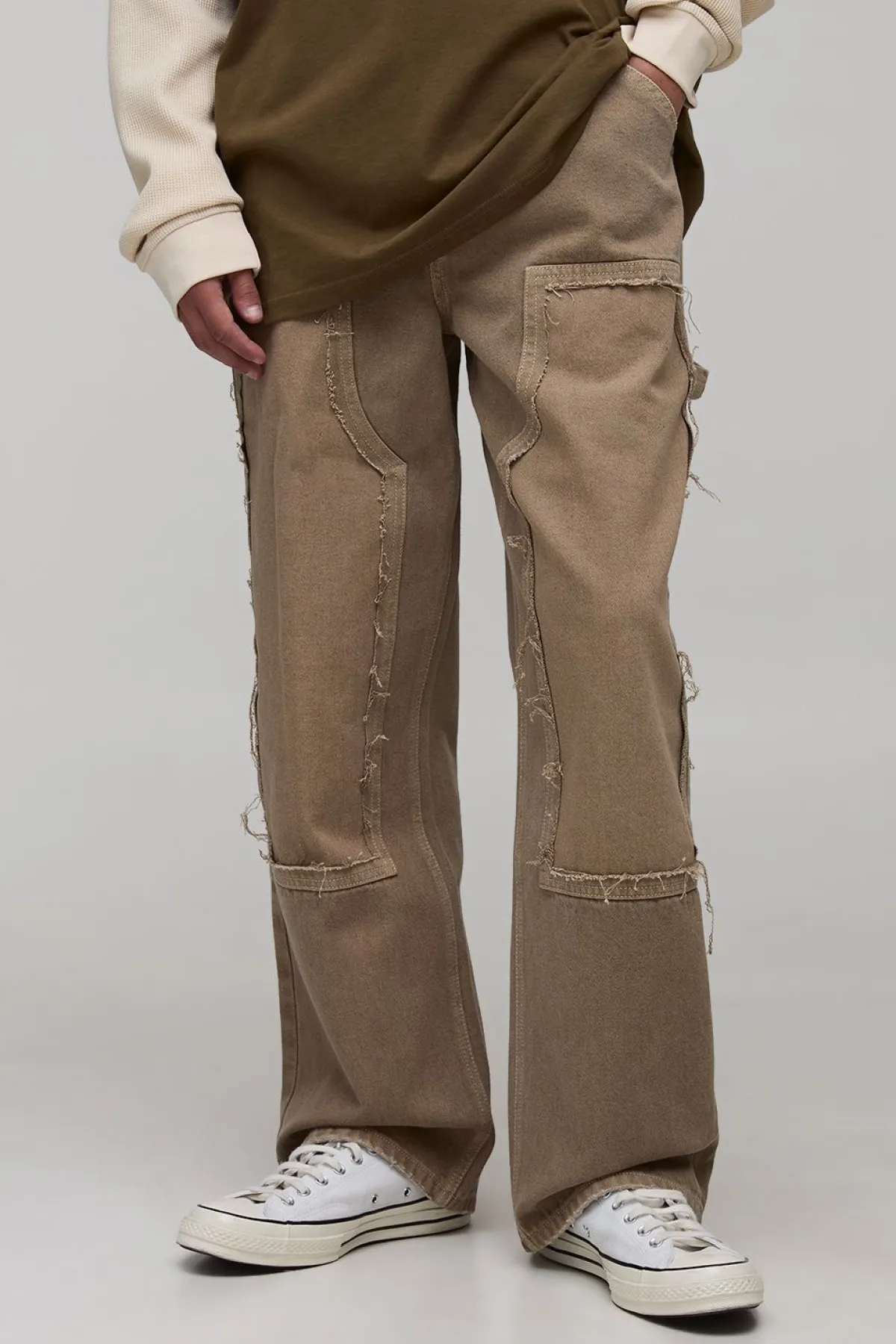 boohooMAN Jean Ouvrier Délavé Coupe Décontractée Style Charpentier Usé<Homme Denim|Denim