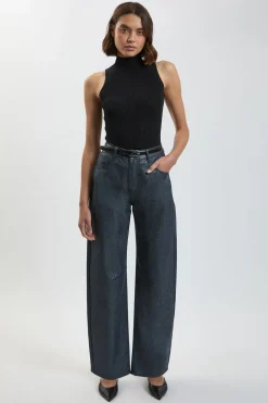 KarenMillen Jean Petite En Denim Enduit Métallisé Coupe Barrel<Femme Denim|Jeans