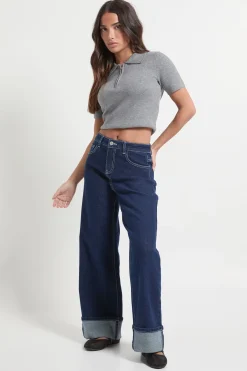 boohoo Jean Petite à revers, taille haute et jambe droite<Femme Denim|Jeans