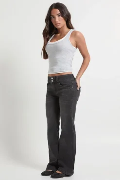 Jean Petite à taille basse à double bouton et évasé