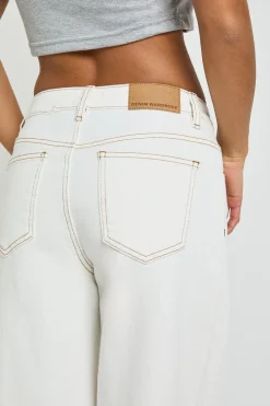 Jean Petite Taille Haute Jambes Larges avec Revers