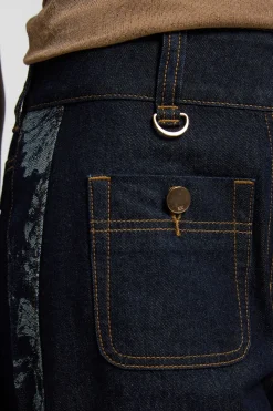 Jean Petite Taille Jambe Large En Denim Avec Contraste Jacquard