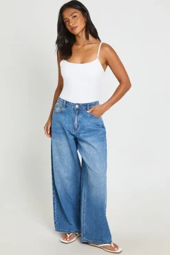 Jean Petite Taille Mi-haute Coupe Ample Jambe Large
