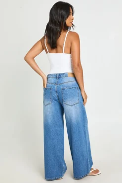 Jean Petite Taille Mi-haute Coupe Ample Jambe Large