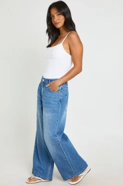Jean Petite Taille Mi-haute Coupe Ample Jambe Large